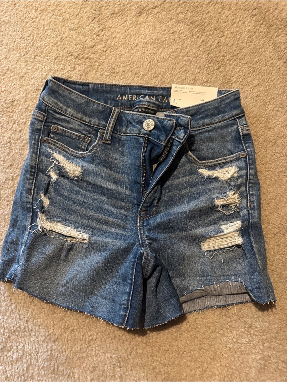 American Eagle Outfitters Ripped Medium Blue Denim Shorts